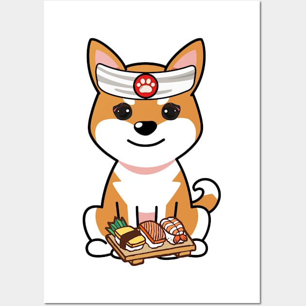 Funny orange dog is a sushi chef Wall Art by Pet Station